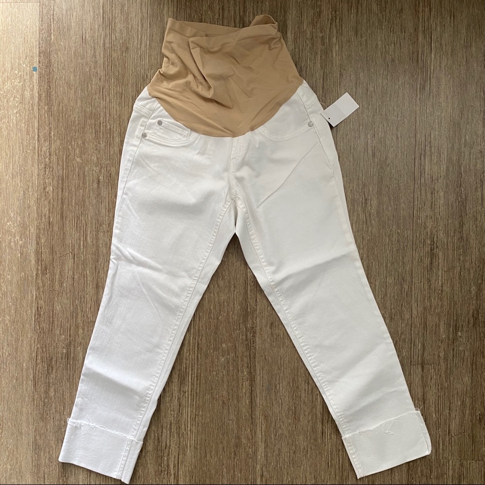 Women’s Maternity Deep Cuff Cropped White Jeans